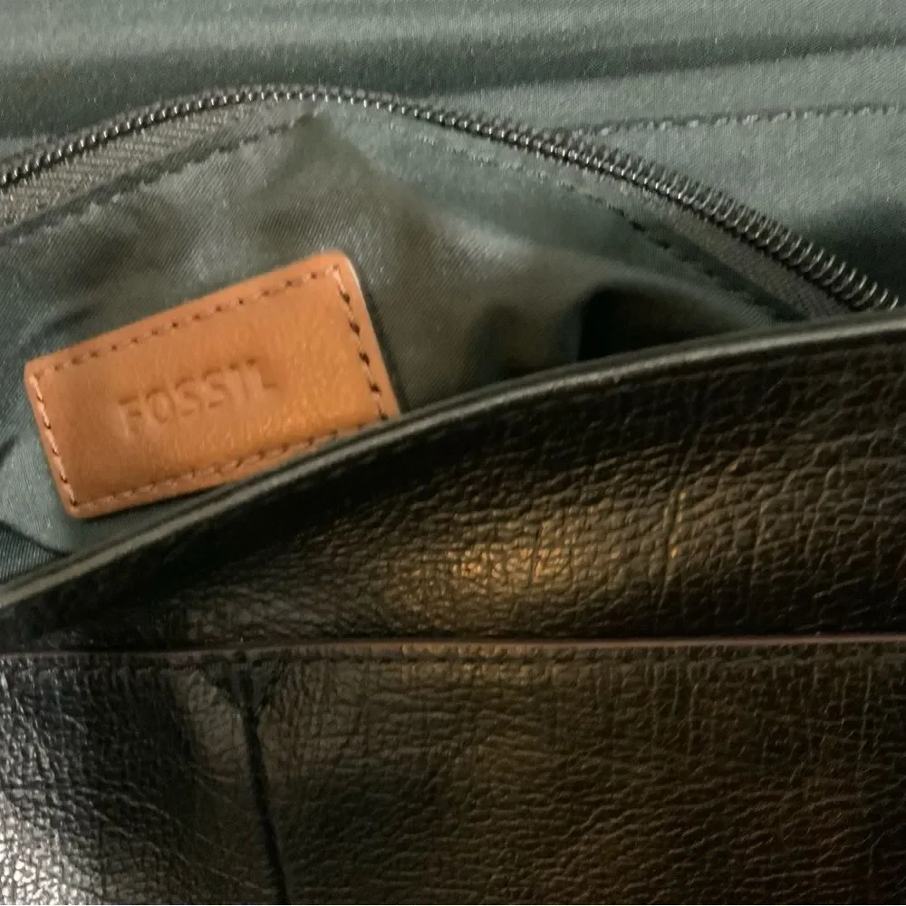 Fossil Black Leather Evan Commuter Satchel Messenger Bag New